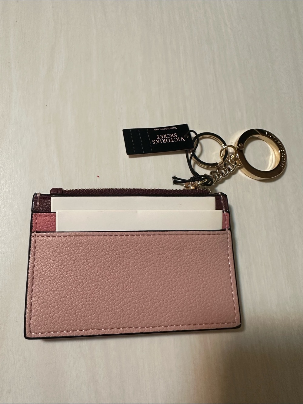 Victoria's Secret Pink and Burgundy Leather Key Card Holder with Gold Hardware - Picture 2 of 2